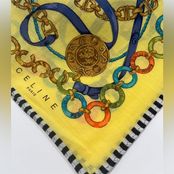Celine Paris Vintage Handkerchief Yellow Cotton Square Bandana Scarf  Size 18.5” - Picture 6 of 8